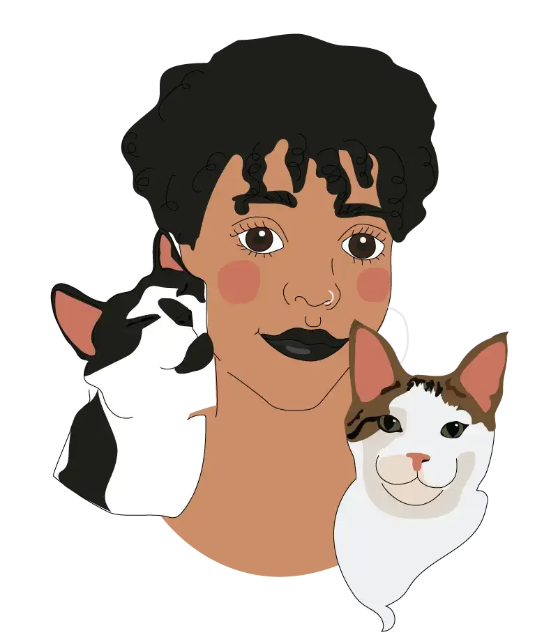 Illustration of Carmen Williams holding two cats