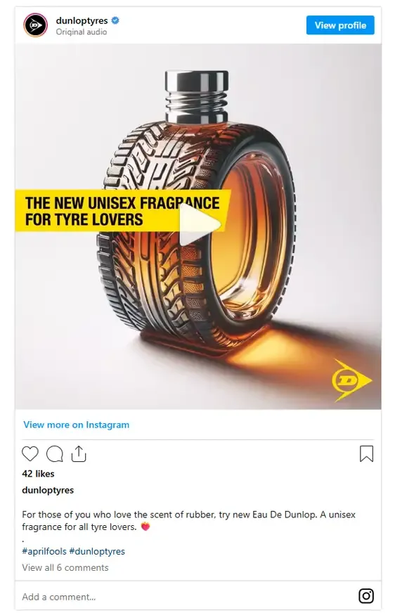 Dunlop April Fools' Day social media post