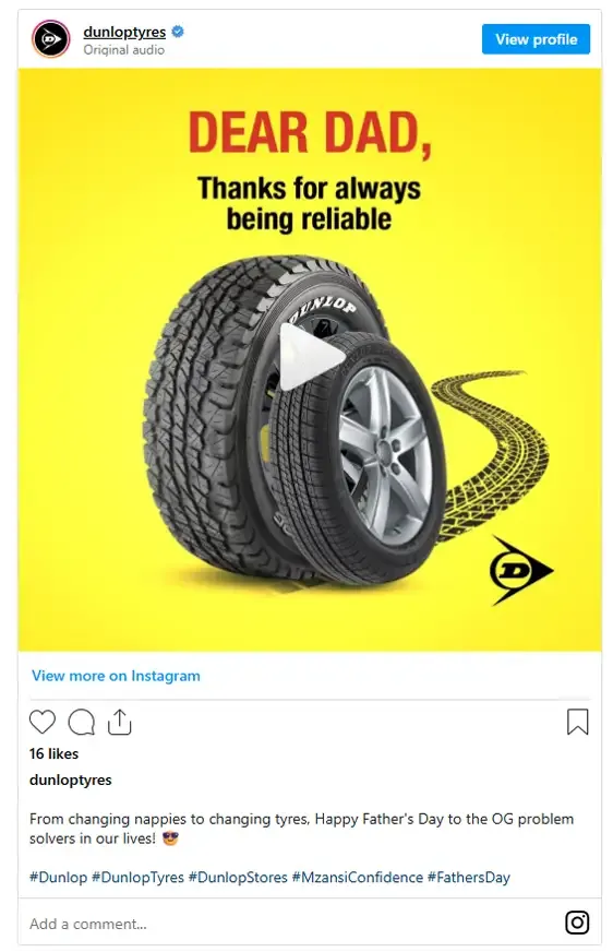 Dunlop Father's Day social media post