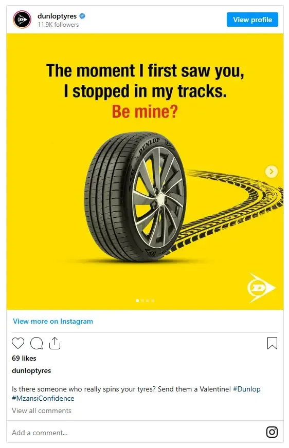 Dunlop Valentine's Day social media post