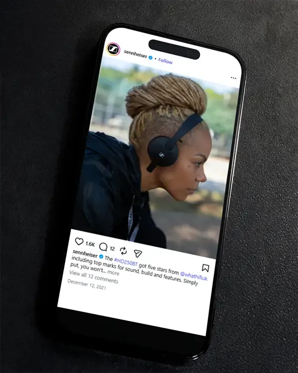 Sennheiser Instagram post shown on a phone